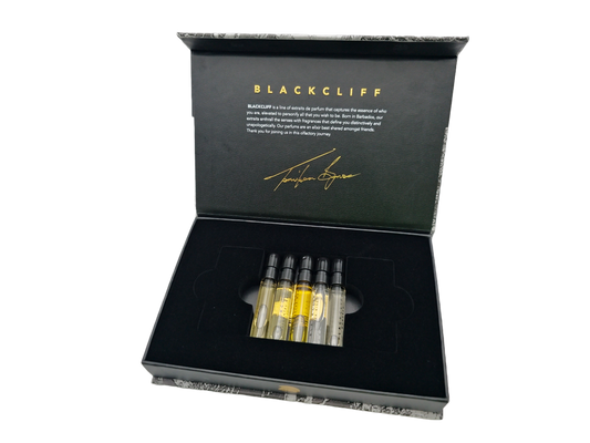 SELAH Discovery collector set: five mini fragrance bottles in open black box